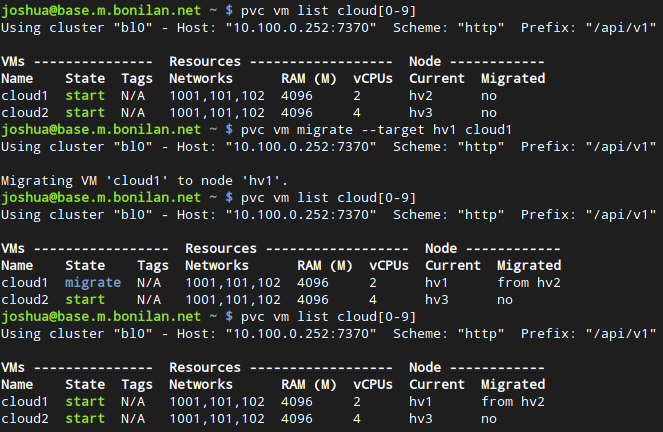 VM listing and migration